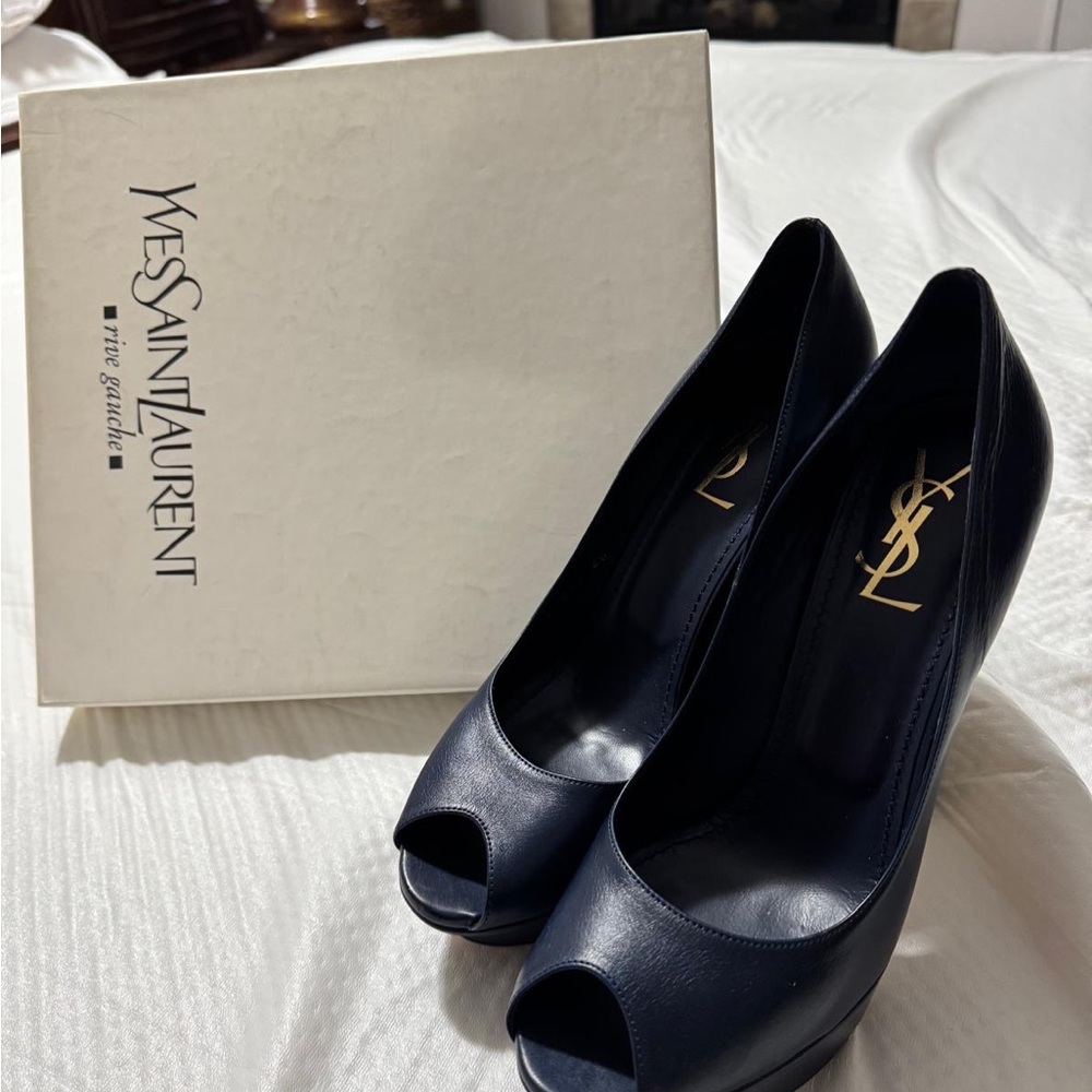 Yves Saint Laurent Women's Navy Peep Toe Heels